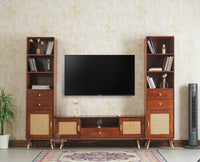 Boston Solid Wood Tv Entertainment Unit Set Of Three Cabinets Furniselan Brown Finish