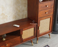 Boston Solid Wood Tv Entertainment Unit Set Of Three Cabinets Furniselan Brown Finish