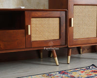 Boston Solid Wood Tv Entertainment Unit Set Of Three Cabinets Furniselan Brown Finish