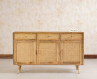 Boston Solid Wood Three Door and Three Drawer Sideboard Cabinet - Sideboard - Furniselan Natural-Finish
