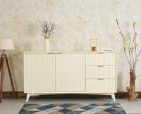 Bengaluru Solid Wood Two Door and Three Drawer Sideboard Cabinet Furniselan Frosty White