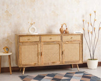 Boston Solid Wood Three Door and Three Drawer Sideboard Cabinet - Sideboard - Furniselan Natural-Finish