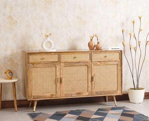 Boston Solid Wood Three Door and Three Drawer Sideboard Cabinet - Sideboard - Furniselan Natural-Finish