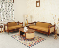 Boston Sheesham Wood Five Seater Sofa Set with Coffee Table Furniselan Brown Finish