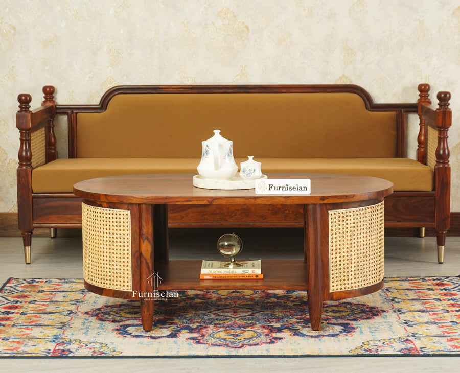 Boston Sheesham Wood Oval Coffee Table Furniselan Brown Finish