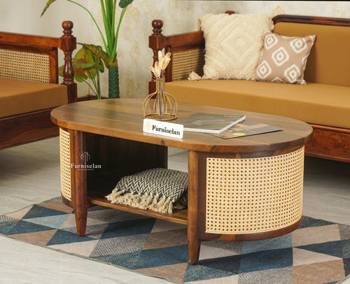 Boston Sheesham Wood Oval Coffee Table Furniselan Teak Finish