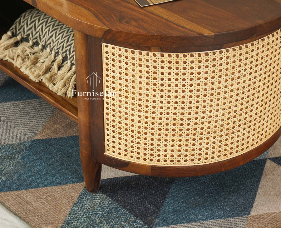 Boston Sheesham Wood Oval Coffee Table Furniselan Teak Finish