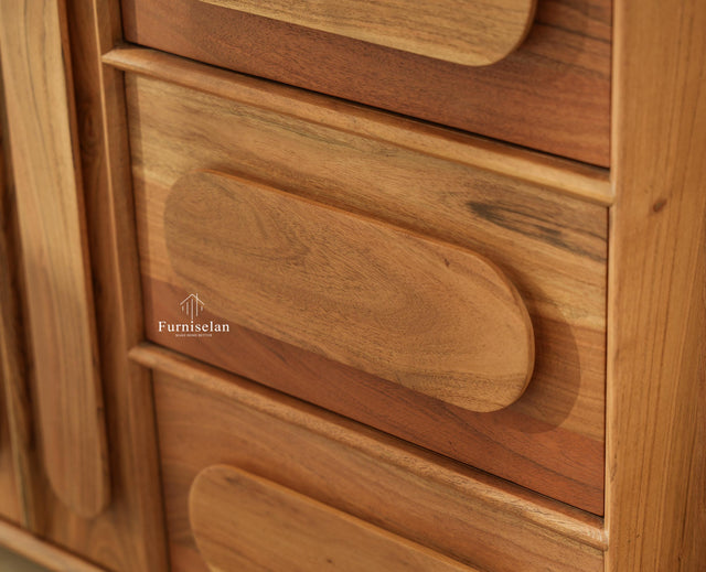 Chicago Solid Wood One  Door Three drawer Storage Cabinet Natural Finish