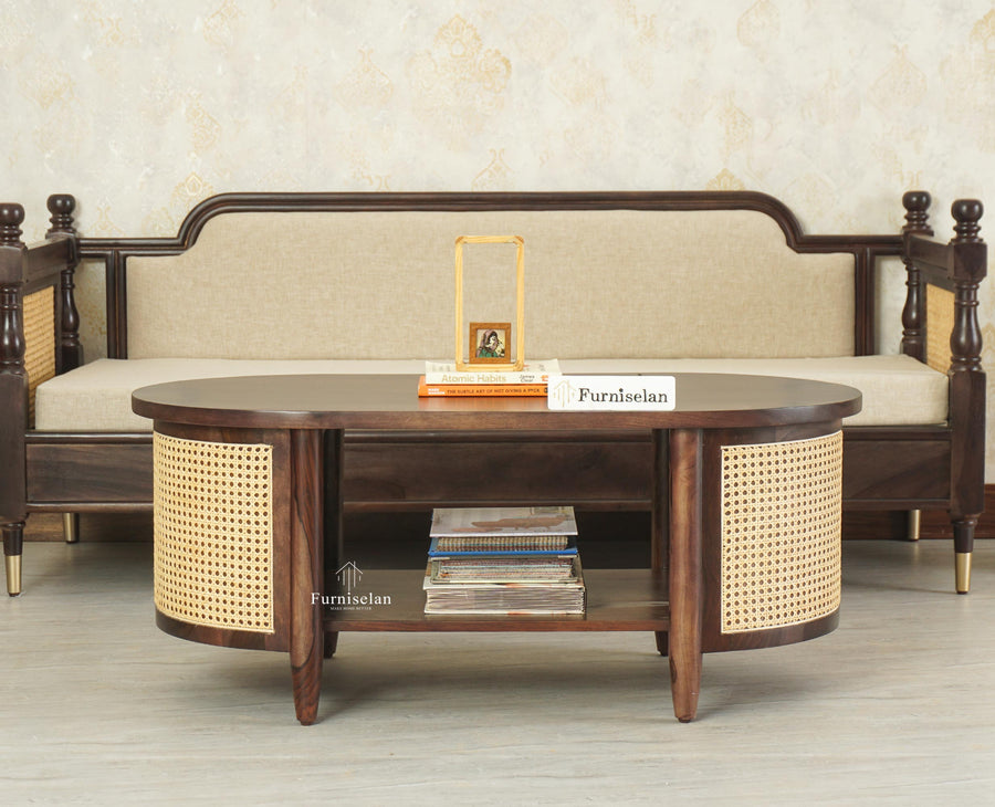 Boston Sheesham Wood Five Seater Sofa Set with Coffee Table Furniselan Grey Finish
