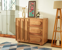 Chicago Solid Wood One  Door Three drawer Storage Cabinet Natural Finish