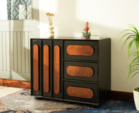 Chicago Solid Wood One  Door Three drawer Storage Cabinet Black Finish