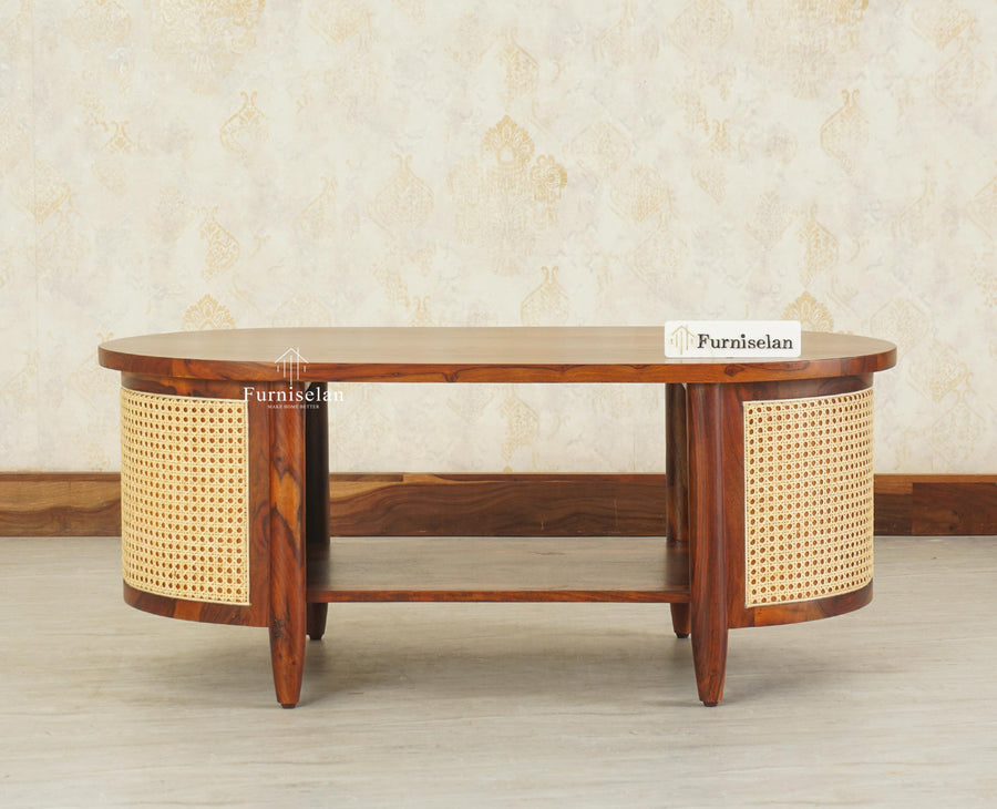 Boston Sheesham Wood Five Seater Sofa Set with Coffee Table Furniselan Brown Finish