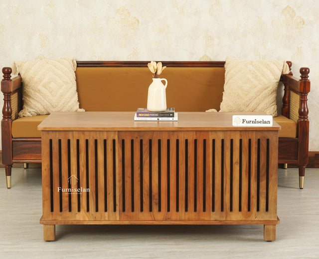Deccan Slatted Trunk Box Storage Coffee Table Furniselan Teak Finish