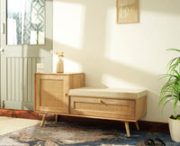 Boston Solid Wood Cane Shoe Storage Bench for Entryway Natural Finish