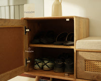 Boston Solid Wood Cane Shoe Storage Bench for Entryway Natural Finish