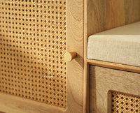 Boston Solid Wood Cane Shoe Storage Bench for Entryway Natural Finish