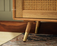 Boston Solid Wood Cane Shoe Storage Bench for Entryway Natural Finish