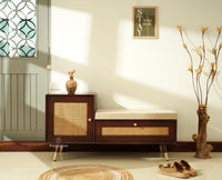 Boston Solid Wood Cane Shoe Storage Bench for Entryway Grey Finish