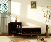 Boston Solid Wood Cane Shoe Storage Bench for Entryway Grey Finish