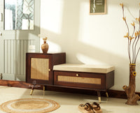 Boston Solid Wood Cane Shoe Storage Bench for Entryway Grey Finish