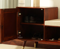 Boston Solid Wood Cane Shoe Storage Bench for Entryway Brown Finish