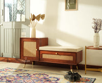 Boston Solid Wood Cane Shoe Storage Bench for Entryway Brown Finish