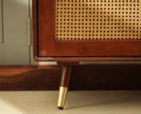 Boston Solid Wood Cane Shoe Storage Bench for Entryway Brown Finish