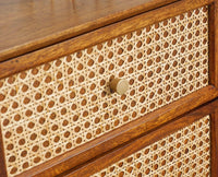 Boston Wooden Rattan Cane Chest of Drawer Five Drawer Cabinet Brown Finish