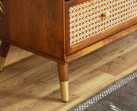 Boston Wooden Rattan Cane Chest of Drawer Five Drawer Cabinet Brown Finish