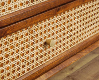 Boston Wooden Rattan Cane Chest of Drawer Five Drawer Cabinet Brown Finish