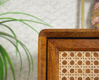 Boston Wooden Rattan Cane Chest of Drawer Five Drawer Cabinet Brown Finish