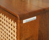 Boston Wooden Rattan Cane Chest of Drawer Five Drawer Cabinet Brown Finish