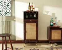 Boston Wooden Rattan Cane Mini Bar Cabinet with Storage Grey Finish