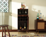 Boston Wooden Rattan Cane Mini Bar Cabinet with Storage Grey Finish