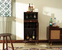 Boston Wooden Rattan Cane Mini Bar Cabinet with Storage Grey Finish