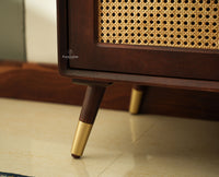 Boston Wooden Rattan Cane Mini Bar Cabinet with Storage Grey Finish
