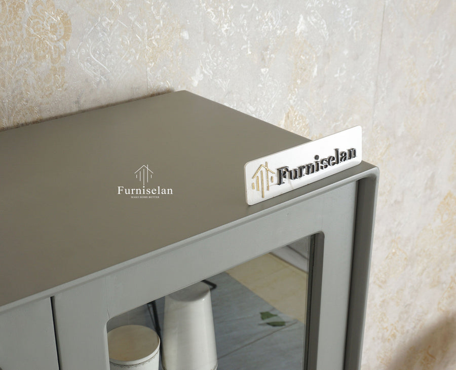 Bengaluru Solid Wood Crockery Cabinet four Doors Furniselan Cool Grey