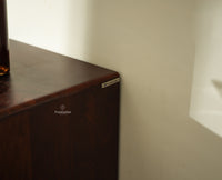 Boston Wooden Rattan Cane Mini Bar Cabinet with Storage Grey Finish