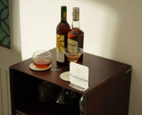 Boston Wooden Rattan Cane Mini Bar Cabinet with Storage Grey Finish