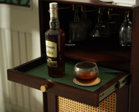 Boston Wooden Rattan Cane Mini Bar Cabinet with Storage Grey Finish