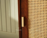 Boston Wooden Rattan Cane Mini Bar Cabinet with Storage Brown Finish