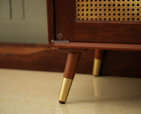 Boston Wooden Rattan Cane Mini Bar Cabinet with Storage Brown Finish