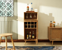 Boston Wooden Rattan Cane Mini Bar Cabinet with Storage Natural Finish