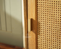 Boston Wooden Rattan Cane Mini Bar Cabinet with Storage Natural Finish