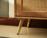 Boston Wooden Rattan Cane Mini Bar Cabinet with Storage Natural Finish