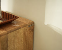 Boston Wooden Rattan Cane Mini Bar Cabinet with Storage Natural Finish