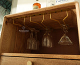 Boston Wooden Rattan Cane Mini Bar Cabinet with Storage Natural Finish