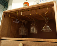 Boston Wooden Rattan Cane Mini Bar Cabinet with Storage Natural Finish