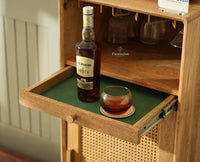 Boston Wooden Rattan Cane Mini Bar Cabinet with Storage Natural Finish