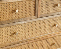 Boston Wooden Rattan Cane Chest of Drawer Five Drawer Cabinet Natural Finish
